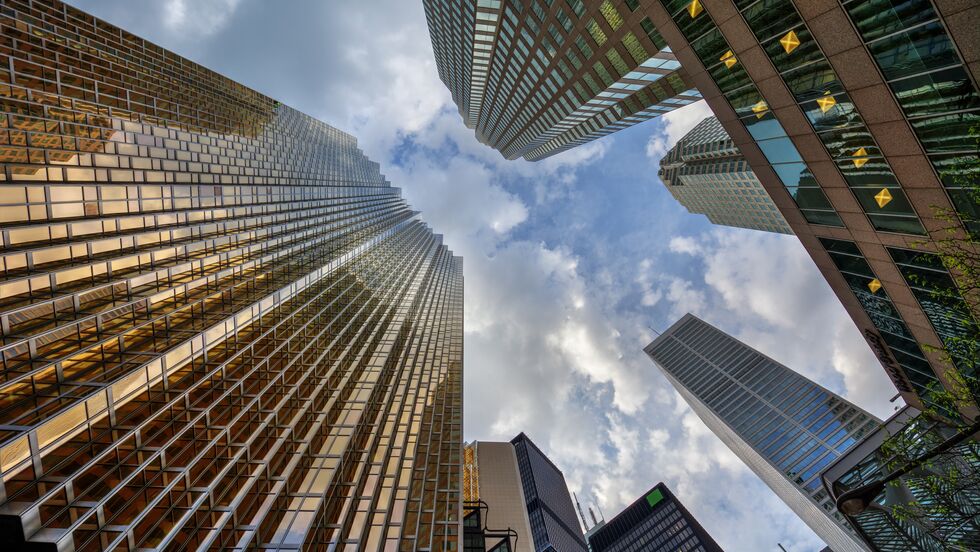 Cityscape looking up from the ground