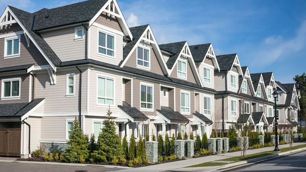 A view of recently constructed townhouses.