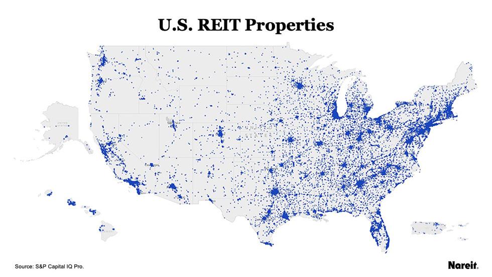 US map showing REIT property locations