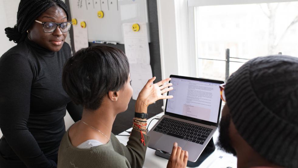 Women working at a computer