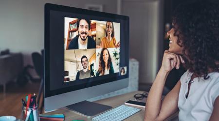 Woman at computer using video chat