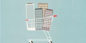 Stock art - buildings in a shopping cart